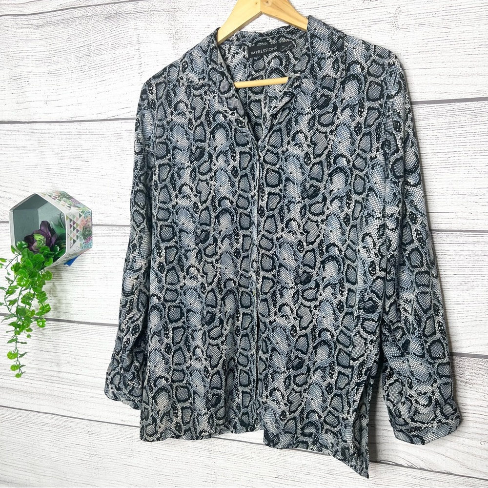 Vintage Black & Gray Snakeskin Python Button Down… - image 3